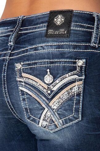 Miss Me Women's Leather Criss Cross Faux Flap Pocket Mid-Rise Straight Jeans in Saudi Arabia