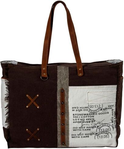 Myra Bag Western Leather Weekender Bag for Women, Upcycled Canvas Shoulder Bag - Farmland in Saudi Arabia