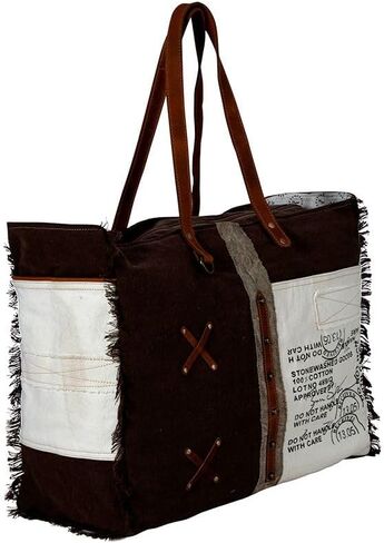 Myra Bag Western Leather Weekender Bag for Women, Upcycled Canvas Shoulder Bag - Farmland in Saudi Arabia