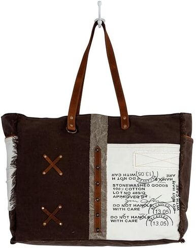 Myra Bag Western Leather Weekender Bag for Women, Upcycled Canvas Shoulder Bag - Farmland in Saudi Arabia