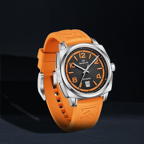 marvin Swiss Mens Watches Automatic Mechanical Watch for Men with Rubber Strap,50M Waterproof,42MM Sapphire Glass Black Dial Luxury Men's Wrist Watches in Saudi Arabia