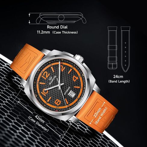 marvin Swiss Mens Watches Automatic Mechanical Watch for Men with Rubber Strap,50M Waterproof,42MM Sapphire Glass Black Dial Luxury Men's Wrist Watches in Saudi Arabia