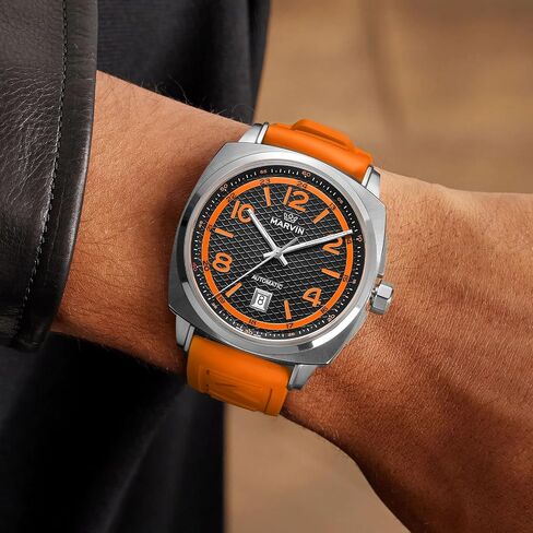 marvin Swiss Mens Watches Automatic Mechanical Watch for Men with Rubber Strap,50M Waterproof,42MM Sapphire Glass Black Dial Luxury Men's Wrist Watches in Saudi Arabia