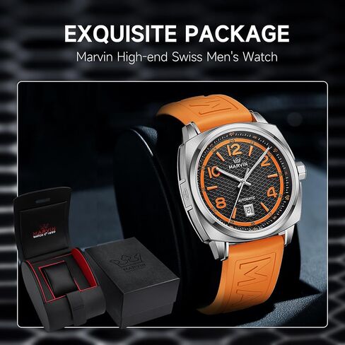 marvin Swiss Mens Watches Automatic Mechanical Watch for Men with Rubber Strap,50M Waterproof,42MM Sapphire Glass Black Dial Luxury Men's Wrist Watches in Saudi Arabia