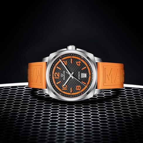 marvin Swiss Mens Watches Automatic Mechanical Watch for Men with Rubber Strap,50M Waterproof,42MM Sapphire Glass Black Dial Luxury Men's Wrist Watches in Saudi Arabia