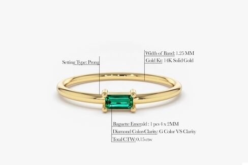 14k Gold Dainty Emerald Ring, Stackable Emerald Band, Handmade Jewelry, Gift for Her in Saudi Arabia