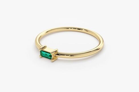 14k Gold Dainty Emerald Ring, Stackable Emerald Band, Handmade Jewelry, Gift for Her in Saudi Arabia