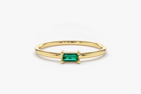 14k Gold Dainty Emerald Ring, Stackable Emerald Band, Handmade Jewelry, Gift for Her in Saudi Arabia