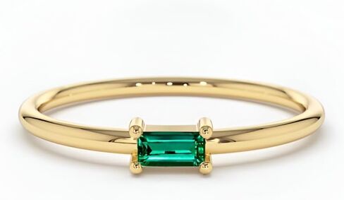 14k Gold Dainty Emerald Ring, Stackable Emerald Band, Handmade Jewelry, Gift for Her in Saudi Arabia