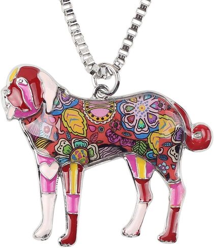 BONSNY Love Heart Enamel Zinc Alloy Metal Saint Bernard Necklace Dog Animal Jewelry pendant 18" in Saudi Arabia