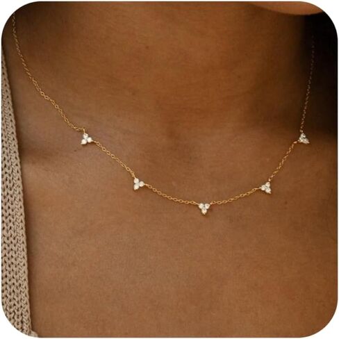 Gold Necklace for Women, 14K Gold/Silver Plated Station Necklace Paperclip Chain Necklaces for Women, Zircon Station Necklace Layered Freshwater Pearl Necklace Jewelry for Women in Kuwait