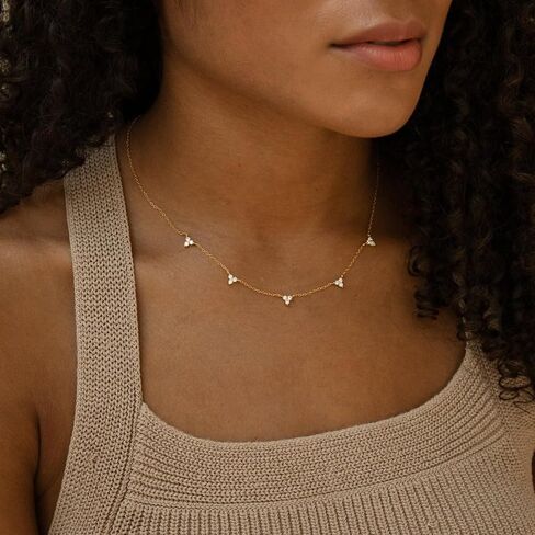 Gold Necklace for Women, 14K Gold/Silver Plated Station Necklace Paperclip Chain Necklaces for Women, Zircon Station Necklace Layered Freshwater Pearl Necklace Jewelry for Women in Kuwait