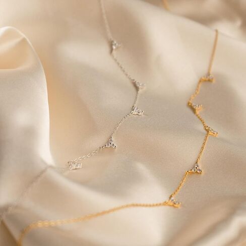 Gold Necklace for Women, 14K Gold/Silver Plated Station Necklace Paperclip Chain Necklaces for Women, Zircon Station Necklace Layered Freshwater Pearl Necklace Jewelry for Women in Kuwait