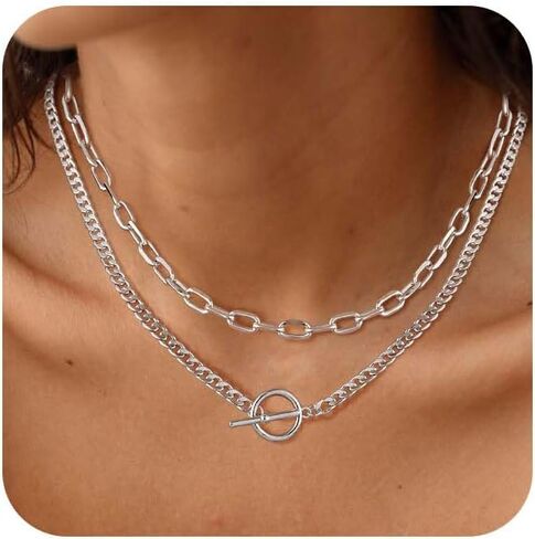 Kyerlyn Silver Necklaces for Women, Sterling Silver Stackable Stack Herringbone Choker Necklaces for Women Trendy Layering Circle Pendant Chain Necklace Set Jewelry for Women in Saudi Arabia