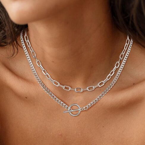 Kyerlyn Silver Necklaces for Women, Sterling Silver Stackable Stack Herringbone Choker Necklaces for Women Trendy Layering Circle Pendant Chain Necklace Set Jewelry for Women in Saudi Arabia