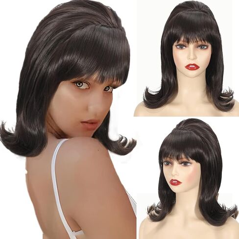 Black Beehive Wavy Wig Bouffant for Women fits 50s 80s Costume,Vintage Updo Wigs in Kuwait