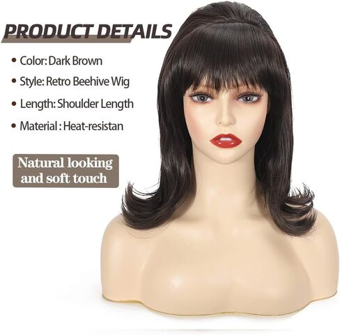 Black Beehive Wavy Wig Bouffant for Women fits 50s 80s Costume,Vintage Updo Wigs in Kuwait