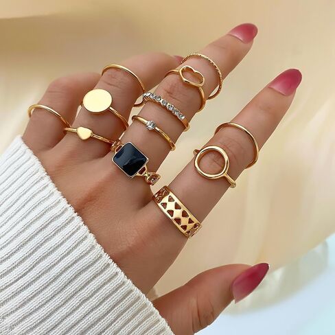 Rrdaily Gold Boho Knuckle Rings Set For Teen Girls Vintage Love Pearl Stackable Dainty Joint Finger Sparkling Dainty Simple Trendy Cross Twist Designs Ring Pack in Saudi Arabia