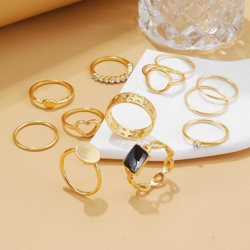 Rrdaily Gold Boho Knuckle Rings Set For Teen Girls Vintage Love Pearl Stackable Dainty Joint Finger Sparkling Dainty Simple Trendy Cross Twist Designs Ring Pack in Saudi Arabia