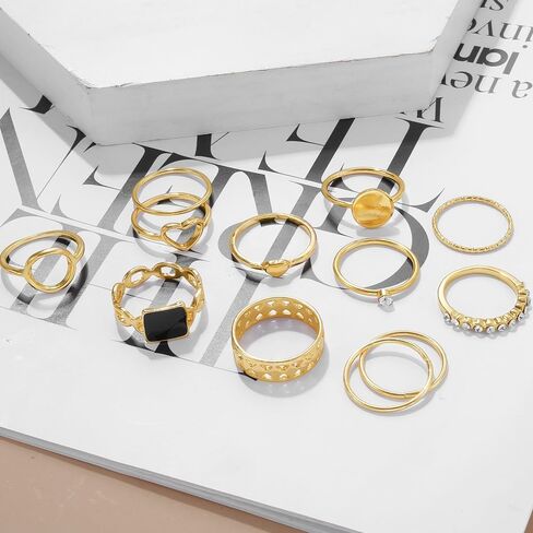 Rrdaily Gold Boho Knuckle Rings Set For Teen Girls Vintage Love Pearl Stackable Dainty Joint Finger Sparkling Dainty Simple Trendy Cross Twist Designs Ring Pack in Saudi Arabia