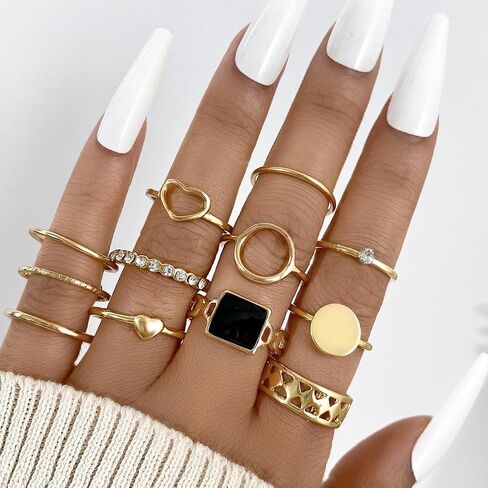 Rrdaily Gold Boho Knuckle Rings Set For Teen Girls Vintage Love Pearl Stackable Dainty Joint Finger Sparkling Dainty Simple Trendy Cross Twist Designs Ring Pack in Saudi Arabia