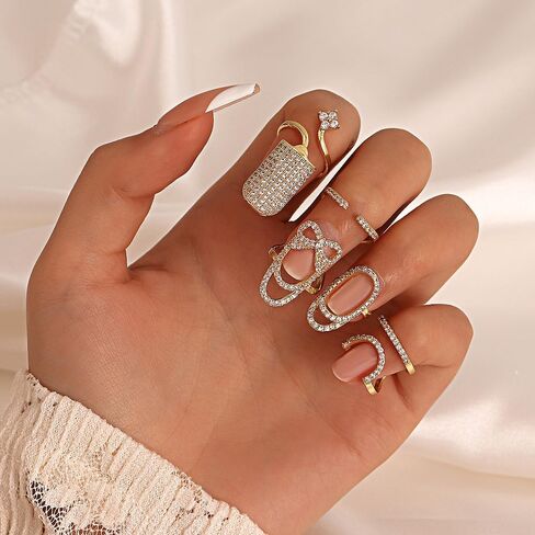 MYANAIL Zircon Nail Ring Set 2Pcs Finger Nail Cap Adjustable Stacking Ring for Women Rhinestone Metal Knuckle Ring Jewelry in Saudi Arabia