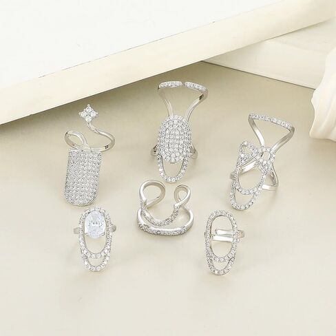 MYANAIL Zircon Nail Ring Set 2Pcs Finger Nail Cap Adjustable Stacking Ring for Women Rhinestone Metal Knuckle Ring Jewelry in Saudi Arabia