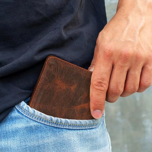 Top Grain Leather Wallet for Men | RFID Blocking | Bifold, Extra Capacity with 2 ID Windows | Ultra Strong Stitching | Slim Billfold with Card Slots | Gift for Him, Brown in Saudi Arabia