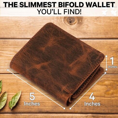 Top Grain Leather Wallet for Men | RFID Blocking | Bifold, Extra Capacity with 2 ID Windows | Ultra Strong Stitching | Slim Billfold with Card Slots | Gift for Him, Brown in Saudi Arabia