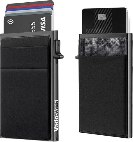 Dual-Pocket Slim Card Holder - RFID Blocking, Aluminum Metal Wallet with Front & Back Pockets for Cash, Airtag, Coins - Credit Card Organizer in Saudi Arabia