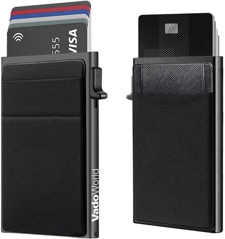 Dual-Pocket Slim Card Holder - RFID Blocking, Aluminum Metal Wallet with Front & Back Pockets for Cash, Airtag, Coins - Credit Card Organizer in Saudi Arabia