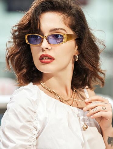 Veda Tinda Vision Rectangle Sunglasses for Women Mens 90s Y2k Cool Retro Vintage Warp Around Sport Sun Glasses UV Protection in Saudi Arabia