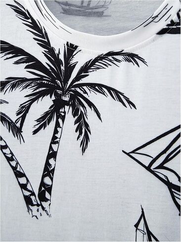 Men's 2 Piece Outfits Tropical Graphic Short Sleeve T-Shirt and Drawstring Waist Shorts Sets in Saudi Arabia