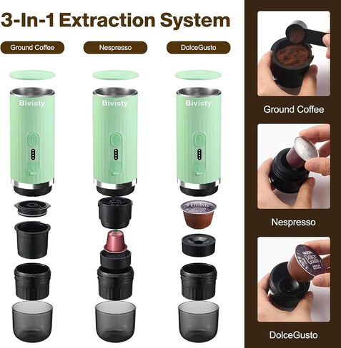 Portable Espresso Maker,Mini Camping Coffee Machine with Wireless Self-heating, 80ml Water Tank, Ground Coffee Compatible with Nespresso & Dolce Gusto for Travel, Outdoor, Office (black) in Saudi Arabia