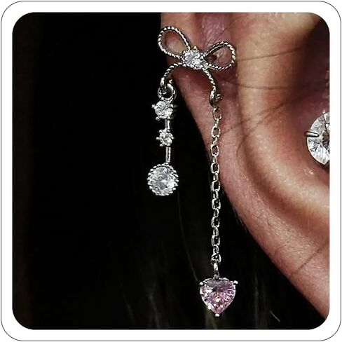 2PC Small Helix Piercing Earrings for Women Gold Silver Titanium Flat Back Earring Dangle Hidden Helix Earring Hypoallergenic Cartilage Diamond Earring Jewelry in Saudi Arabia