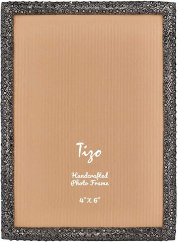 إطار صورة مرصع بالجواهر من TIZO، قاعدة معدنية مع زينة كريستالية أصلية، (5x7، فضي) in Kuwait