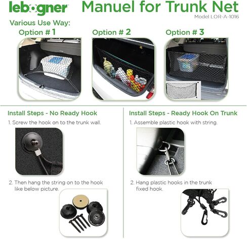 lebogner منظم صندوق تخزين صندوق السيارة، منظم شبكة أرجوحة لتخزين البضائع مع 3 خيارات للتركيب، منظم سيارة مناسب عالمي عالي الجودة in Kuwait