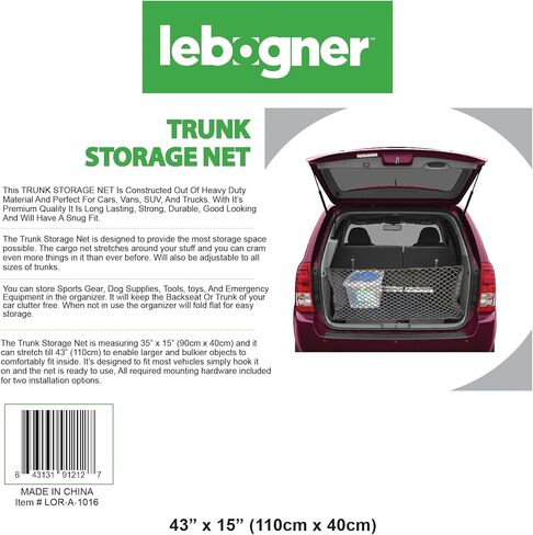lebogner منظم صندوق تخزين صندوق السيارة، منظم شبكة أرجوحة لتخزين البضائع مع 3 خيارات للتركيب، منظم سيارة مناسب عالمي عالي الجودة in Kuwait