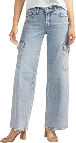 شركة Silver Jeans Co. بنطال جينز سوكي نسائي متوسط ​​الارتفاع وذو قصة متعرجة وواسعة الساق in Saudi Arabia