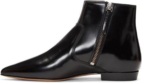 XYD Women's Formal Pointed Closed Toe Flats Ankle Boots Low Heel Booties Office Dress Shoes with Double Side Zippers in Kuwait