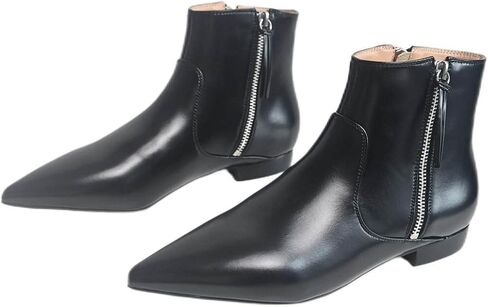 XYD Women's Formal Pointed Closed Toe Flats Ankle Boots Low Heel Booties Office Dress Shoes with Double Side Zippers in Kuwait