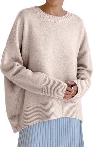 Women's Oversized Sweaters Crewneck Knitted Pullover Sweater Long Sleeve Casual Top 2024 Fall Winter Trendy Outfits in Saudi Arabia