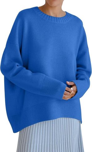 Women's Oversized Sweaters Crewneck Knitted Pullover Sweater Long Sleeve Casual Top 2024 Fall Winter Trendy Outfits in Saudi Arabia