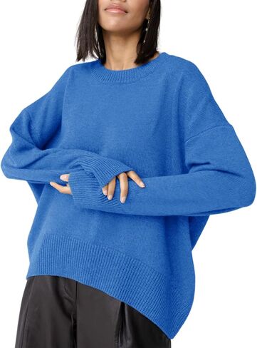 Women's Oversized Sweaters Crewneck Knitted Pullover Sweater Long Sleeve Casual Top 2024 Fall Winter Trendy Outfits in Saudi Arabia