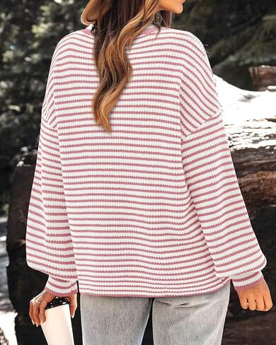 PRETTYGARDEN Women's Sweaters 2024 Puffy Long Sleeve Crewneck Soft Loose Pullover Tops Chunky Knitted Striped Sweater in Saudi Arabia
