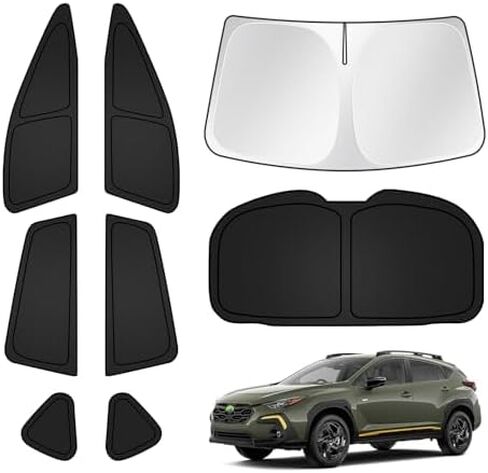 T TGBROS Privacy Sunshade Custom Fit for 2024 2025 Subaru Crosstrek Accessories الزجاج الأمامي الجانبي النافذة الخلفية مجموعة كاملة من ظلال الشمس للسيارة كتل قابلة للطي والأشعة فوق البنفسجية تحافظ على برودة السيارة 8 قطع in Kuwait