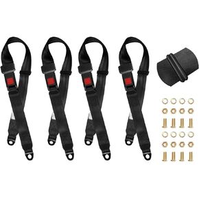 Universal Seat Belt 2 Point Adjustable Belts Harness Kit for Go Kart, Club Golf Cart in Black (54-Inch with Installation Screws) (Set of 4)