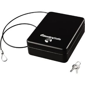 SentrySafe Small Safe, Black Lock Box with Combination Lock for Office or Dorm Secures Money, Passport, Jewelry, 0.05 Cubic Feet, Exterior: 2.6 in. H x 5.9 in. W x 8.0 in. D, ‎P005C