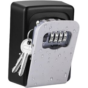 Lospu HY® Key Lock Box, 4 Digit Combination Key Storage Lockbox, Waterproof Wall Mount Key Safe Box for Indoor, Outdoor, Home, Hotels, Airbnb and Schools Grey