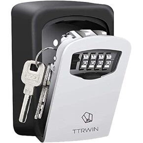 TTRWIN Key Lock Box for Outside, Resettable 4 Digit Combination Waterproof Lockbox, Key Safe Storage Security Lock Box, 5 Keys Large Capacity Wall Mounted LockBox for House Key, ID Card, Garage Key